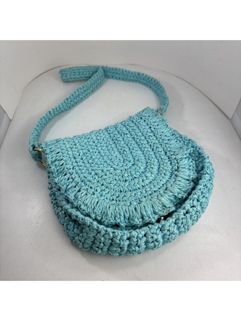 VTG Marcus Brothers of Miami Purse Turquoise Crochet Hidden Pocket